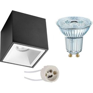 OSRAM - Opbouwspot Set - Parathom PAR16 940 36D - Proma Cliron Pro - GU10 Fitting - Dimbaar - Opbouw Vierkant - Mat Zwart/Wit - 5.5W - Natuurlijk Wit 4000K - Verdiept - 90mm