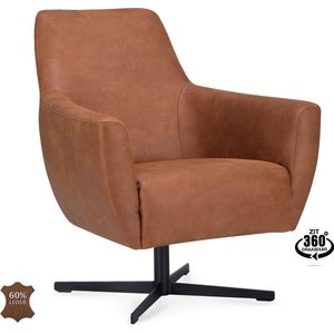 Fauteuil Pearl - Microleder Bull Camel - Poot Zwart 360° Draaibaar