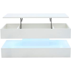 Gotagee Moderne salontafel met ledverlichting en verborgen opbergruimte - Bijzettafel met hydraulische lift, 100*50*42 cm, draagvermogen 50 kg