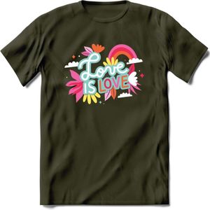 Love is Love | Pride T-Shirt | Grappig LHBTIQ+ / LGBTQ / Gay / Homo / Lesbi Cadeau Shirt | Dames - Heren - Unisex | Tshirt Kleding Kado | - Leger Groen - S