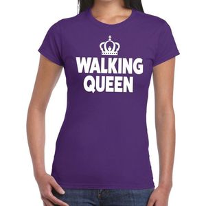 Walking Queen t-shirt paars dames - feest shirts dames - wandel/avondvierdaagse kleding L