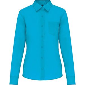 Blouse Dames S Kariban Lange mouw Bright Turquoise 65% Polyester, 35% Katoen