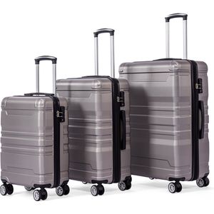 Kofferset - Koffer Set - 3 Delig - Reiskoffer set -Trolleyset - Reiskoffer met wielen - 38L+60L+98L - ABS - Handbagage - Reiskoffer groot -GRIJS