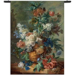 Mezo Wandkleed Jan Davidsz Stilleven met bloemen in een glazen vaas 1650-683 Rechthoek Verticaal XXL (250 X 180 CM) - Wandkleden - Met roedes