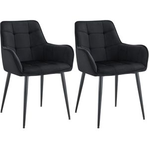 CLP Ferndale Set van 2 eetkamerstoelen - met armleuning - klassiek - met metalen poten - velvet - fluweel - Fluweel/zwart