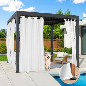 Outdoorgordijn, weerbestendig, set van 2, halftransparant chiffongevoel, outdoorgordijnen, waterdicht met oogjes, decoratieve zonwering, inkijkbescherming, voor balkon, tuin, terras, paviljoen,