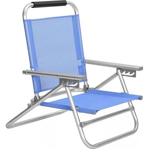 In And OutdoorMatch Strandstoel Quinton - Draagbare klapstoel - 4-traps verstelbare rugleuning - Met armleuningen - Ademend - Comfortabele buitenstoel - Blauw
