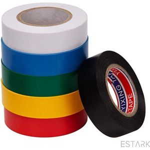 ESTARK Isolatietape / PVC Tape - 18mm x 3.5m - 6 stuks - Plastic Plakband - Zwart / Groen / Blauw / Wit / Rood / Geel - Rubber Tape - Isolatieband - PVC Tape