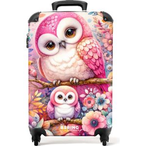 NoBoringSuitcases.com® - Kinderkoffer meisje - Roze uil koffer - 55x35x25