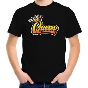 Zwart Koningsdag Queen t-shirt voor kinderen/ meisjes 134/140