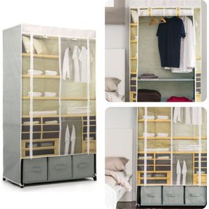 Cheqo® XL Garderobekast - Kledingkast met Metalen Frame - Kleding Opbergkast - Opvouwbare Kast - Met Legplanken en Ophangstang - 160x88x50cm - Met Opdruk