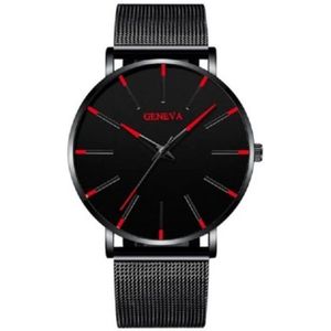 Stijlvol Heren Horloge - Metalen Band - Rood Zwart - Lichtgewicht - Inclusief Batterij - In Giftbox