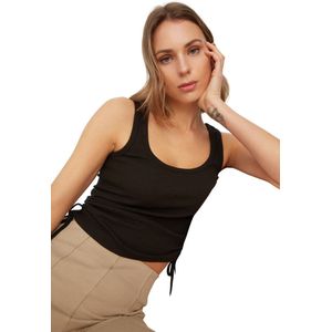 Trendyol Zwart Geplooid Gedetailleerd Geribbeld Elastisch Gebreid Ondershirt Met Zwembadhals Twoss21Al0020