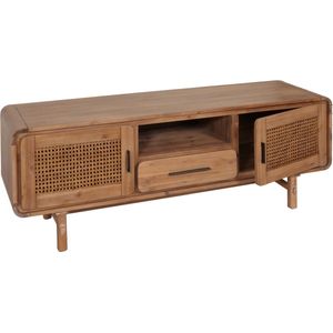 TV-rek MCW-M47, TV-tafel lowboard ladekast, opbergvakken lade, rotan acacia massief hout gebeitst 160cm 32kg