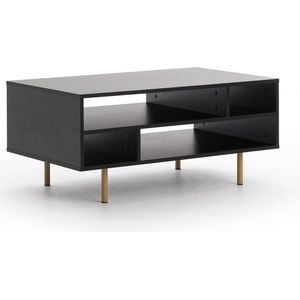 Nubia - Salontafel met plank - hoge poten - 100 x 60 cm, hoogte 45 cm - zwart kleur