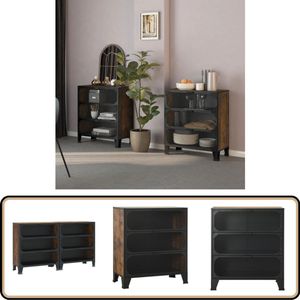 vidaXL Opbergkasten - 2 stuks - Rustiek bruin - 72x36x82 cm Opslagkast - Bergruimte - Industrieel Design - Houten Kast - Metalen Kast