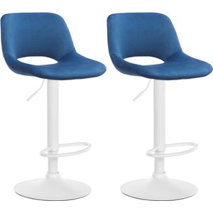CLP Camden Set van 2 barkrukken - Met rugleuning - Verstelbaar - Velvet - Fluweel - Metaal mat wit blauw