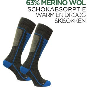Norfolk - Skisokken - 63% Merino Wol Schokabsorptie Skisokken - Naadloos - Zacht, Warm en Droog - Smoked - Maat 35-38 - Courchevel