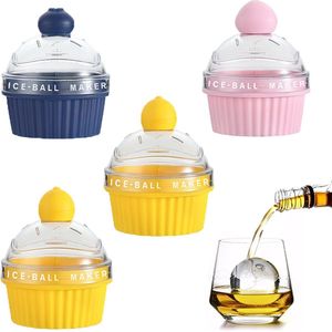 Goodivery ® IJsblokjesvorm siliconen, 4 ronde ijsbolvormen, ronde en grote vormen voor ijsblokjes, groot met deksel, voor ijsblokjes, ijsbolvormen, geschikt voor cocktail, whisky, sap, koffie.