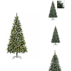 vidaXL Kunstkerstboom - 210 cm - Met LED-verlichting - Groen en wit - Decoratieve kerstboom