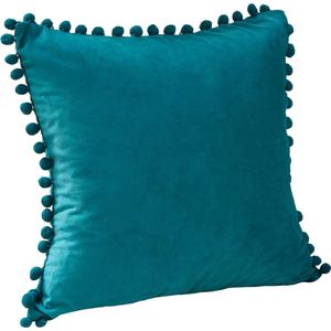 QUVIO Sierkussen met bolletjes - Gevuld - Sierkussens voor binnen - kussentjes bank - Kussentjes - Fluwelen sierkussens - Sierkussens vierkant - Gevulde sierkussens - Sierkussens turquoise - Sierkussens - Fluweel - 50 x 50 cm - Turquoise