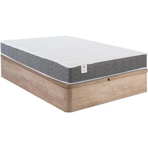 DREAMEA Bedset 160 x 200 cm - bedbodem met lichte houtlook en opbergruimte + matras in schuim met hoge dichtheid - HEAVEN van DREAMEA PLAY L 200 cm x H 30 cm x D 160 cm