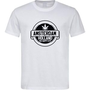 Wit T shirt met zwart  "" Amsterdam / The Happy City "" print size S