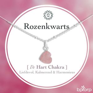 Bixorp Gems Rozenkwarts 925 Zilveren Ketting - Edelsteen Hartje - Verstelbaar (36cm + 8cm) - Inclusief Cadeaukaartje en Envelop