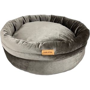 Lovely & Easy - hondenmandje Lola - Taupe - maat M - luxe hondenmand - hondenkussen - kattenmandje - velvet mand - donut mandje