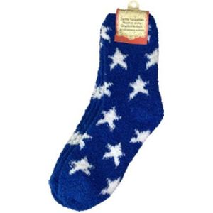 Super Soft huissokken STER - Warme fluffy sokken - Donkerblauw / Geel - Maat 39 - 40 - 2 paar - blauw