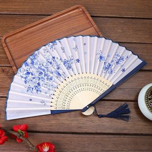 Luxe Bamboe Waaier – Blauw Wit – Handwaaier tegen Warmte, Benauwdheid en Oververhitting – Festivalwaaier