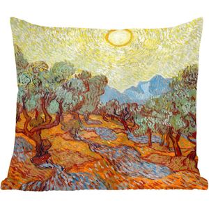 Sierkussens - Kussentjes Woonkamer - 60x60 cm - Olijfbomen met gele hemel en zon - Vincent van Gogh