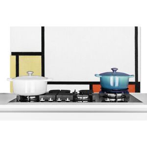 Spatscherm keuken 100x50 cm - Kookplaat achterwand Compositie met blauw, geel, zwart en rood - Piet Mondriaan - Muurbeschermer - Spatwand fornuis - Hoogwaardig aluminium