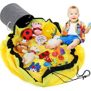 Luxiba - Opbergtas voor Kinderspeelgoed - Veelzijdige Speelgoedopbergtas - Draagbaar en Opvouwbaar - Geel/Grijs