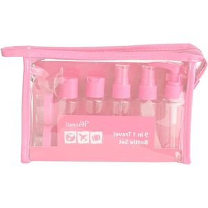 Trankielo - Roze lekvrije transparante toilettas voor reizen met 8 flessen - ideaal voor make-up en verzorgingsproducten voor vrouwen op reis
