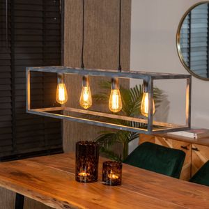 Bronx71® Hanglamp industrieel Brushed Cube oud zilver - 4-lichts - Hanglamp metaal - Hanglampen eetkamer