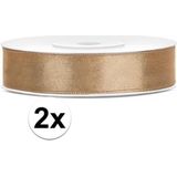 2x Satijn sierlint rollen goud van 25 meter x 12 mm