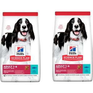 Voordeelpakket: 2x Hill's Science Plan Hondenvoer Canine Adult Tuna & Rice 2,5kg