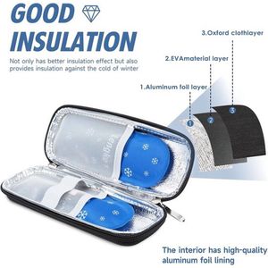 Insulinekoffer met 2 stuks nylon ijspakketten - medicijnkoeler voor reizen insulinekoeler reisetui insuline pennenetui voor diabetische benodigdheden (zwart)