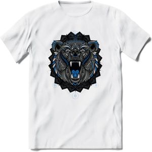 Beer - Dieren Mandala T-Shirt | Blauw | Grappig Verjaardag Zentangle Dierenkop Cadeau Shirt | Dames - Heren - Unisex | Wildlife Tshirt Kleding Kado | - Wit - XL