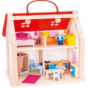 Goki Houten Poppenhuis Koffer met Accessoires