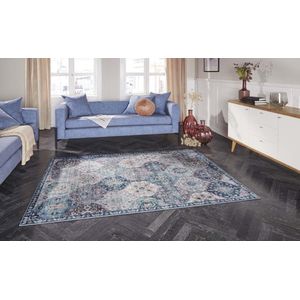 Oosters vloerkleed Kashmir Ghom Elle Decoration - denim blauw 80x200 cm