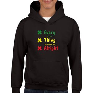 EVERY LITTLE THING IS GONNA BE ALRIGHT - Kinder Hoodie - Zwart - Maat 116 - Hoodie - leeftijd 5 tot 6 jaar - rugnummer 7 - Cadeau - hoodie Cadeau - Rasta - Rastafari - Bob Marleys - Zwarte Hoodie