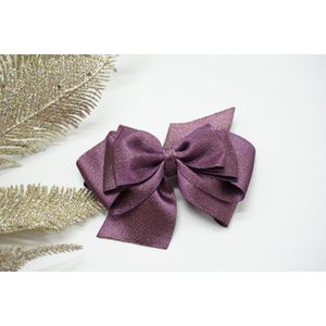 Haarstrik Satijn glitter - Amethyst 473 – Grote strik – Kerst accessoire - Haarclip - Bows and Flowers