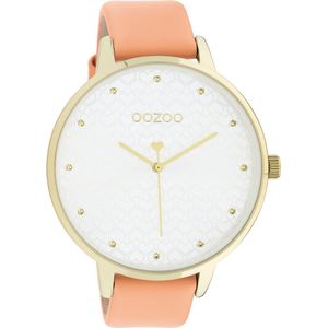 OOZOO Timpieces - Goudkleurige horloge met perzik roze leren band - C11036