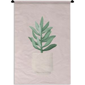 Wandkleed PlantenKerst illustraties - Illustratie van een vetplant met grijsgroene bladeren op een roze achtergrond Wandkleed katoen 90x135 cm - Wandtapijt met foto