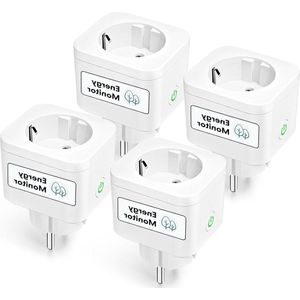 16A slim wifi-stopcontact met bluetooth, spraakbesturing en timer - stroomverbruiksmeter - werkt met Alexa en Google Home - 4 stuks