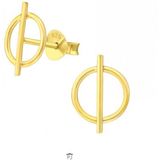 Zilveren oorbellen | Oorstekers | Gold plated oorstekers, cirkel met staaf