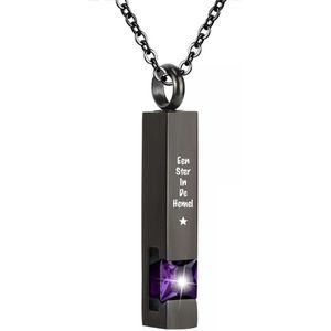 Luxe Ashanger | Met Ketting En Gravering | Een Ster In De Hemel | Assieraad | Zwart Met Paarse Steen | As Ketting | Gedenksieraad | Urn | Incl. As vuller
