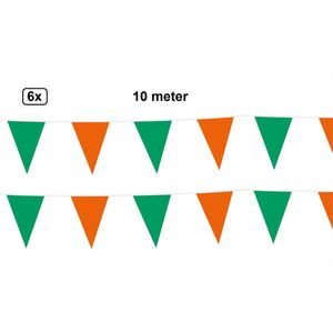 6x Vlaggenlijn oranje/groen 10 meter - Meerkleurig - vlaglijn festival blok vlaglijn thema feest festival verjaardag landen